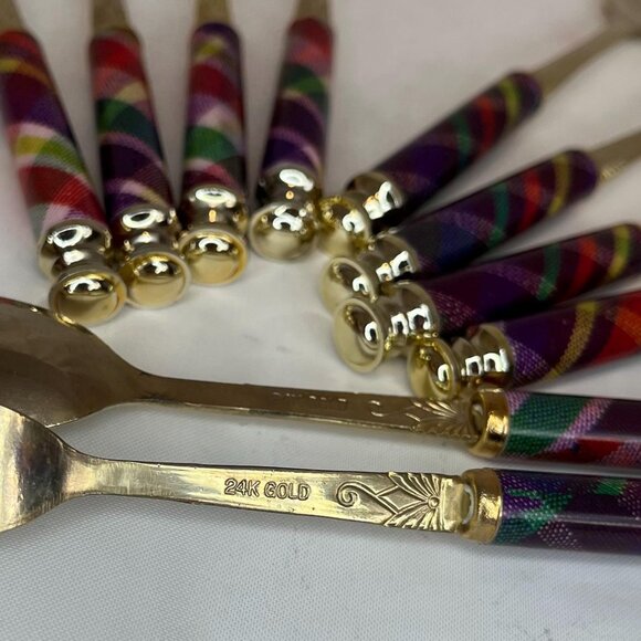 10 Pcs Fork And Spoon Dessert Utensil Enamel And 24k Gold Plated Stainless Steel - Picture 2 of 7